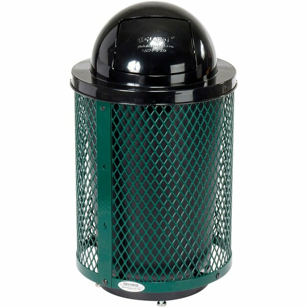 Global Industrial Outdoor Diamond Steel Trash Can With Dome Lid & Base, 36 Gallon, Green 261948GND